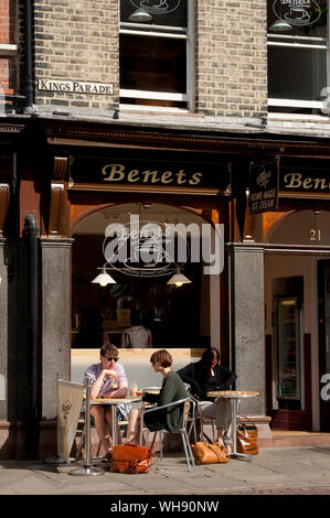 Al fresco dining at Benets cafe in the historic city of Cambridge, England. Stock Photo
