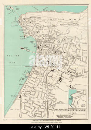 CLEVEDON vintage town/city plan. Somerset. WARD LOCK 1946 old vintage ...