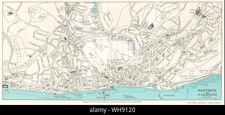 HASTINGS AND ST. LEONARDS vintage town/city plan. Sussex. WARD LOCK 1961 map Stock Photo