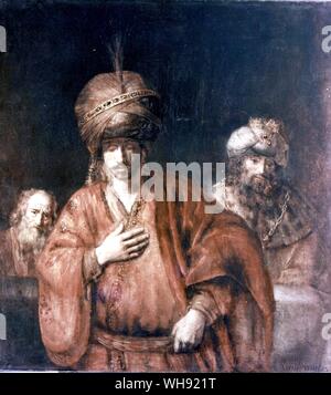Hanaan in Disgrac. or. David and Uriah . by Rembrandt. Hermitage, St. Petersburg, Russia . Rembrandt Harmenszoon van Rijn (July 15, 1606 - October 4, 1669) is generally considered one of the greatest painters in European art history and the most important in Dutch history.. Stock Photo