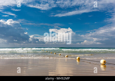 Mediterranean beach with yellow buoys in Tel Aviv,  Israel. Stock Photo