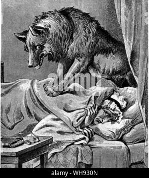 Little Red Riding Hood. the wolf about to have his first meal of the day. 'Favourite Stories for the Nursery', 1900 Stock Photo