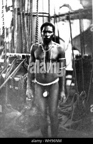 New Guinea: Photograph of a native from the HMS Challenger expedition, late 19th century. Stock Photo