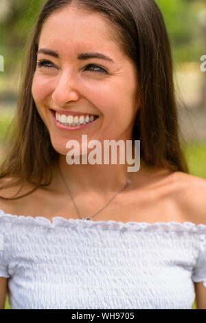 Portrait of a young woman in the park in black and white Stock Photo ...