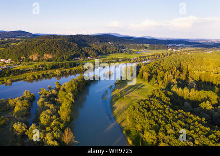 Isar estuary into Danube river near Deggenau, Lower Bavaria, Germany Stock Photo