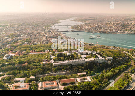 City of Istanbul from above with the Topkapi Palace, UNESCO World Heritage Site, in the foreground, Istanbul, Turkey, Europe Stock Photo