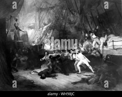 Warfare/Admiral Lord Nelson boarding at San Josef, 1797, an incident during the battle at Cape St Vincent. Stock Photo