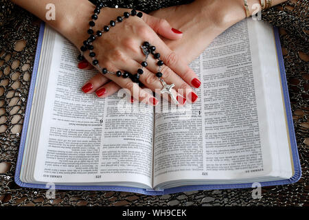 Christian woman reading the Bible, Vietnam, Indochina, Southeast Asia, Asia Stock Photo