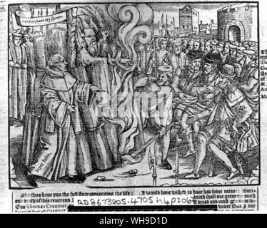 The burning of Thomas Cranmer (1489-1556). English cleric and Archbishop of Canterbury from 1533. He was condemned for heracy under the catholic Mary Tudor. Stock Photo