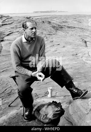 Prince Philip, Duke of Edinburgh. Husband of Queen Elizabeth II of England. On the Little Eye, Hibre Island, Cheshire. 1970 Stock Photo