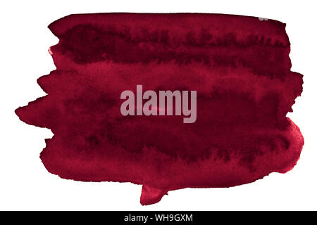 Burgundy watercolor background, isolated spots of paint, unique stains and shape. Watercolor rough brush stains. With copy space Stock Photo