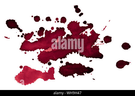 Burgundy watercolor background, isolated spots of paint, unique stains and shape. Watercolor rough brush stains. With copy space Stock Photo