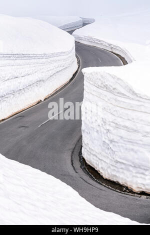 Empty mountain pass road in winter, Timmelsjoch, Tyrol, Austria