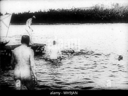 Nicholas II of Russia (1868-1918), Tsar from 1894. Bathing with friends. Stock Photo