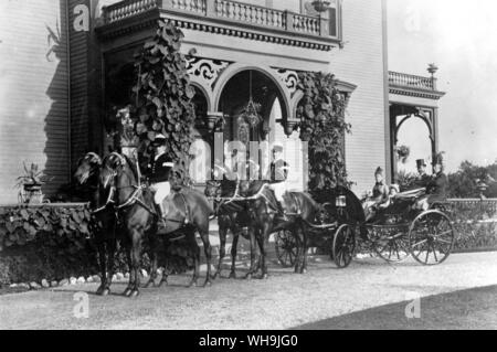 Mrs August Belmont in her carriage outside her Newport Home 1885-6 Stock Photo