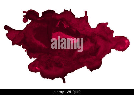 Burgundy watercolor background, isolated spots of paint, unique stains and shape. Watercolor rough brush stains. With copy space Stock Photo