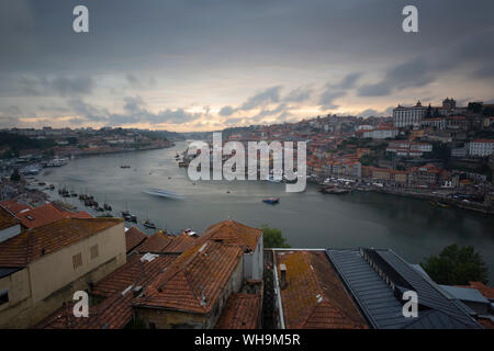 View over Porto and river Douro at dusk, Portugal Stock Photo