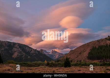 Dramatic cloud formation above the Chillean Saddle, Barilochie, Patagonia, Argentina, South America Stock Photo
