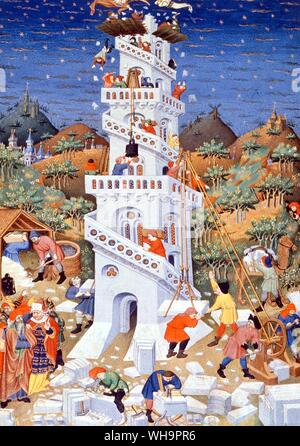 The Tower of Babel, from the Bedford Book of Hours; the Tarot trump is often interpreted in the spirit of this legend Stock Photo