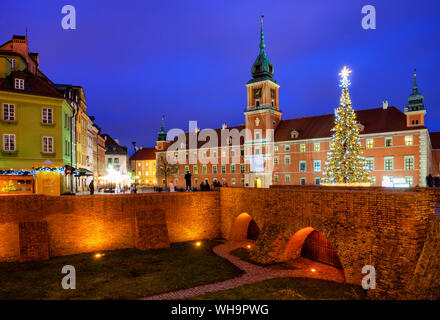Old Town by night, historic city centre, Warsaw, Poland Stock Photo