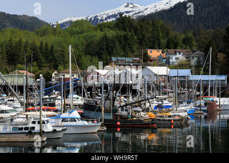 Thomas Basin boat harbor, Ketchikan, Alaska, United States of America, North America Stock Photo