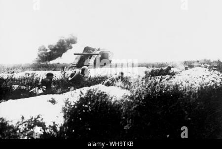 WW1/France: Mark IV tank is captured. It is a German tank used by them to support attack on the Western Front. 1918. Stock Photo