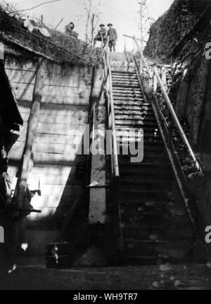 WW1/France: Battle of Albert, 1916. The entrance of a captured dug-out. Northern corner of Bernafay Wood. Captured by 9th Division, July 1916. Stock Photo