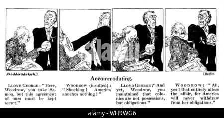 WW1/ 'Accomodating' ; War cartoon of David lloyd George and Woodrow of America. Stock Photo