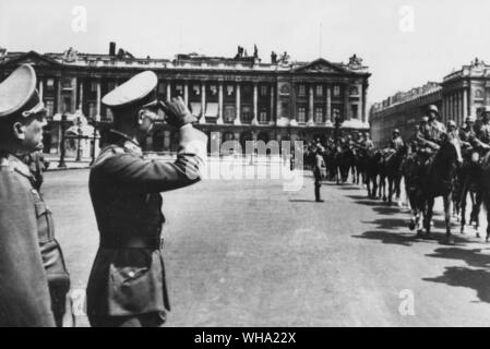 WW2: German occupation of Paris. March past by German troops in the Place de la Concorde. 14th June 1940. Stock Photo