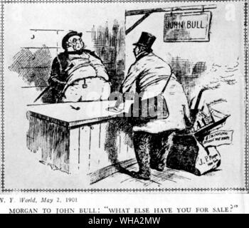 From New York World 2 May 1901 cartoon  Morgan to John Bull What else have you for sale? Stock Photo