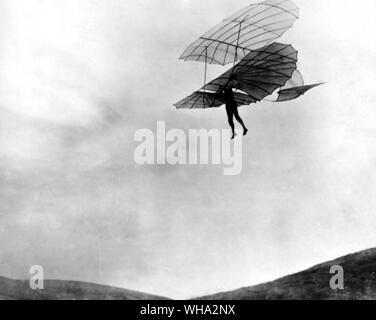 One of the last flights of Otto Lilienthal, made in 1895. Stock Photo