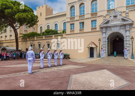 Changing of the Guard at Prince's Palace of Monaco in Monaco, Cote d'Azur, French Riviera, France, Europe Stock Photo