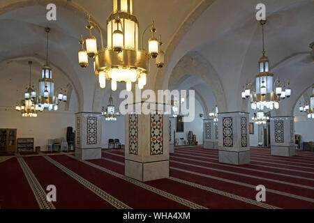 Interior of al-Jawali Mosque adjacent to the Cave of the Patriarchs or Tomb of the Patriarchs, known to Jews as the Cave of Machpelah and to Muslims as al-Haram al-Ibrahimi or the Sanctuary of Abraham, located in the heart of the old city of Hebron in the southern West Bank. Israel Stock Photo