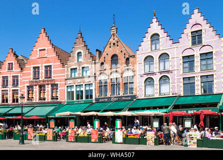 Cafes in the Market Square in the centre of Bruges, West Flanders, Belgium, Europe Stock Photo