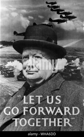 Let us go forward together. Winston Churchill war poster Stock Photo