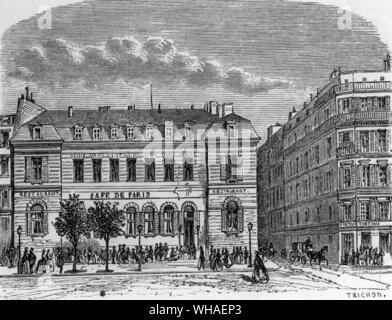 The Cafe de Paris around 1860. Engraving by Lancelot et Trichon Stock Photo