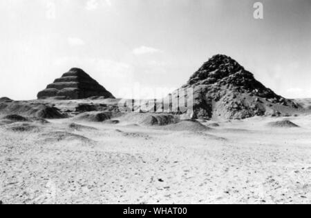 Step Pyramid of Zoser, Sakkara. Dynasty III c 2650 BC. Across the Great Court of the Pyramid Complex of Djoser (Zoser) (2667 - 2648 BC), the second king of the 3rd Dynasty, stands the Step Pyramid, located at Saqqara close to modern day Cairo. It is believed to have been created by one man, Imhotep. He has been called Doctor, Sage, Architect, Astronomer and High Priest. During an excavation in 1924-26, a pedestal of a statue of Djoser (Zoser) was found. This complex represents the first major work in stone. That is, unless there are other works that have yet to be found. . . Stock Photo