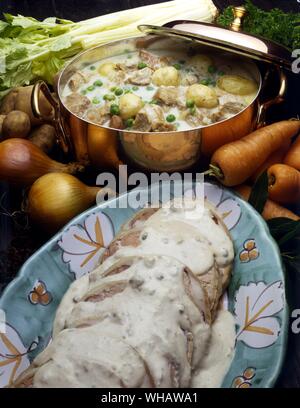 Italian Cooking By Robin Howe. . Top.. Spezzatino Di Vitello.. Veal Stew.. . Bottom.. Vitello Tonnato.. Veal With Tuna Fish Sauce. Stock Photo