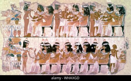 XVIII Dynasty 1450 century tomb scene of a banquet from Thebes. Stock Photo
