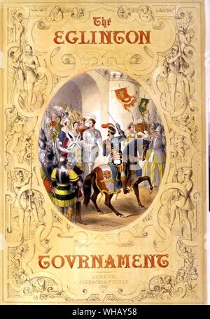 The Eglinton Tournament, Ayrshire,1843. Mark Twain And His World, by Justin Kaplan, page 149.. Archibald William, thirteenth Earl, (1812-1861) gave an entertainment of enormous magnificence in the grounds of the castle, known as the Eglinton Tournament, representing in character the chivalry of past ages, in 1839.. . . Stock Photo