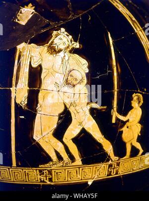 Dionysian vase late 5th century BC. Dionysus simply drunk.  Men of Athens by Rex Warner, page 185. Stock Photo