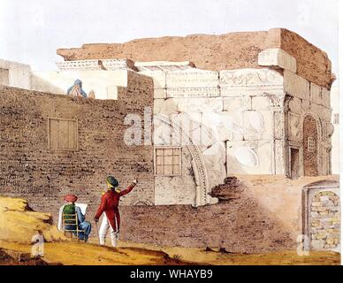 Sketching ruins in Tripoli, by the patriotic G. F. Lyon who sang 'Rule Britannia' as he returned from his explorations outside the city. The African Adventure - A History of Africa's Explorers by Timothy Severin, page 112. Stock Photo