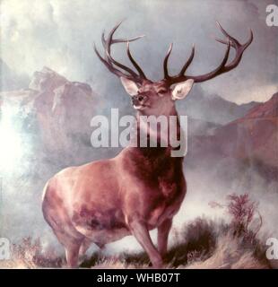 Monarch of the Glen, 1851 (oil on canvas) . Artist Landseer, Sir Edwin (1802-73) . Location United Distillers and Vintners - Dewar House. Sir Edwin Henry Landseer (March 7, 1802 - October 1, 1873) was a British painter, well known for his paintings of animals - particularly horses, dogs and stags. The best known of Landseer's works, however, are sculptures - the lions in Trafalgar Square, London.. Stock Photo