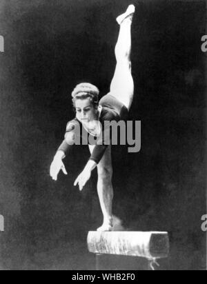 Japan, Tokyo Olympics, 1964: Vera Caslavska (Czechoslovakia) in the women's gymnastics. . . Stock Photo
