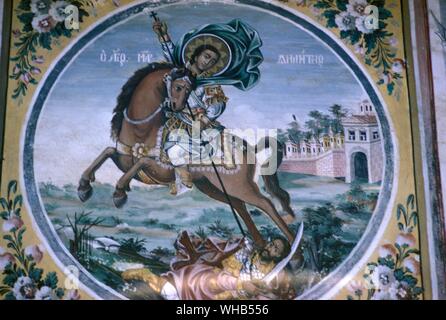 Medieval Wall painting  - Bachkovo Monastery, Bulgaria.. Stock Photo