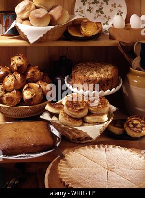 Selection - scones, biscuits, cakes, crumpets, pie.. Stock Photo