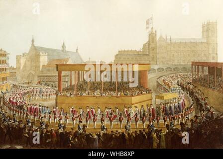 The Coronation Procession of His Majesty King George IV 19th July 1821, coloured engraving by G. Schard Weinreb and Douwma Limited, London.. Stock Photo