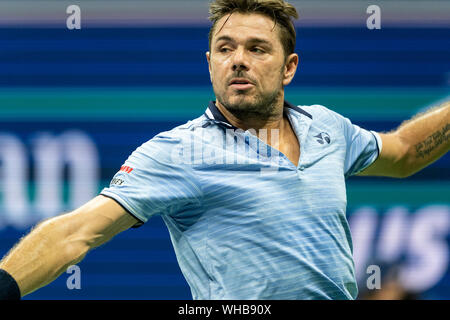 New York, United States. 01st Sep, 2019. Stan Wawrinka (Switzerland) in action during round 4 of US Open Championship against Novak Djokovic (Serbia) at Billie Jean King National Tennis Center (Photo by Lev Radin/Pacific Press) Credit: Pacific Press Agency/Alamy Live News Stock Photo
