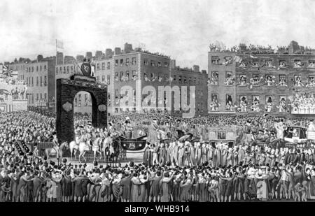 George IV - His Majesty's Public Entry into the City of Dublin 17 August 1821 by R. Havell & Son after J. Haverly who painted after sketches made on the spot by John Lushington Reilly engraving in the Brighton Pavilion.. Stock Photo