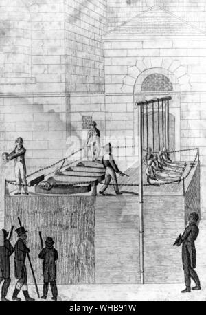 The Execution of the Cato Street Conspirators - 1 May 1820 from an engraving at Kensington Palace, London.  The planned murder of the entire cabinet.. Stock Photo